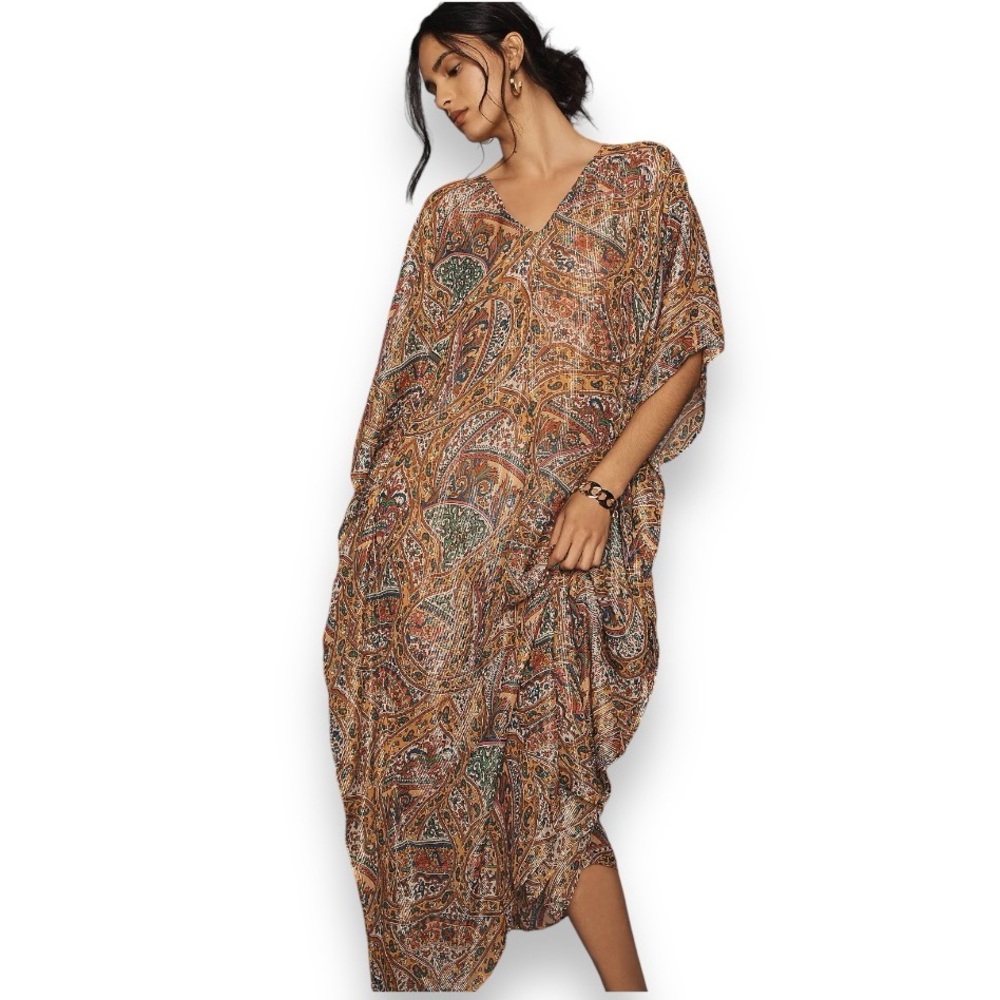 Mille Resort & Travel Jones Caftan Kaftan Mumu Paisley Shimmer Sheer - Picture 10 of 10